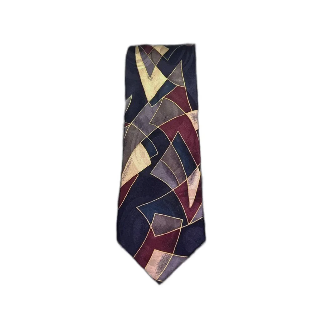 Chez Roffe Mens Silk Tie Blue Purple Gold Abstract